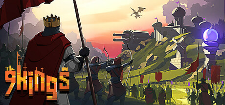 Arte oficial de 9 Kings com nove reis diante de um reino em chamas