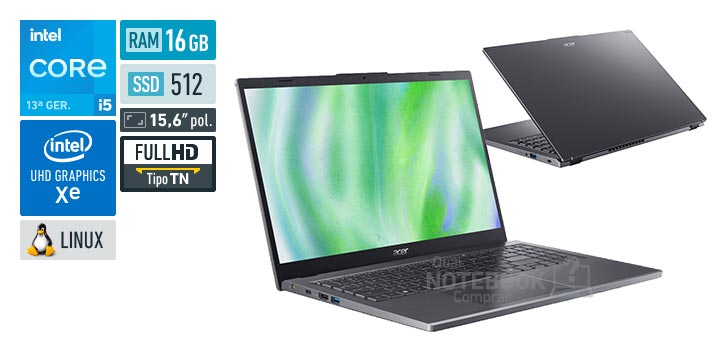 Notebook Acer Aspire 15 A15-51M cinza visto de frente