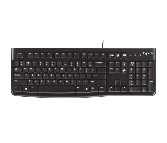 Imagem institucional do Logitech K120 com layout internacional; a variante cadastrada é ABNT2