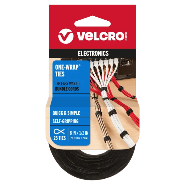 VELCRO ONE-WRAP Ties pretos 8 pol. — imagem do produto fornecida pelo fabricante