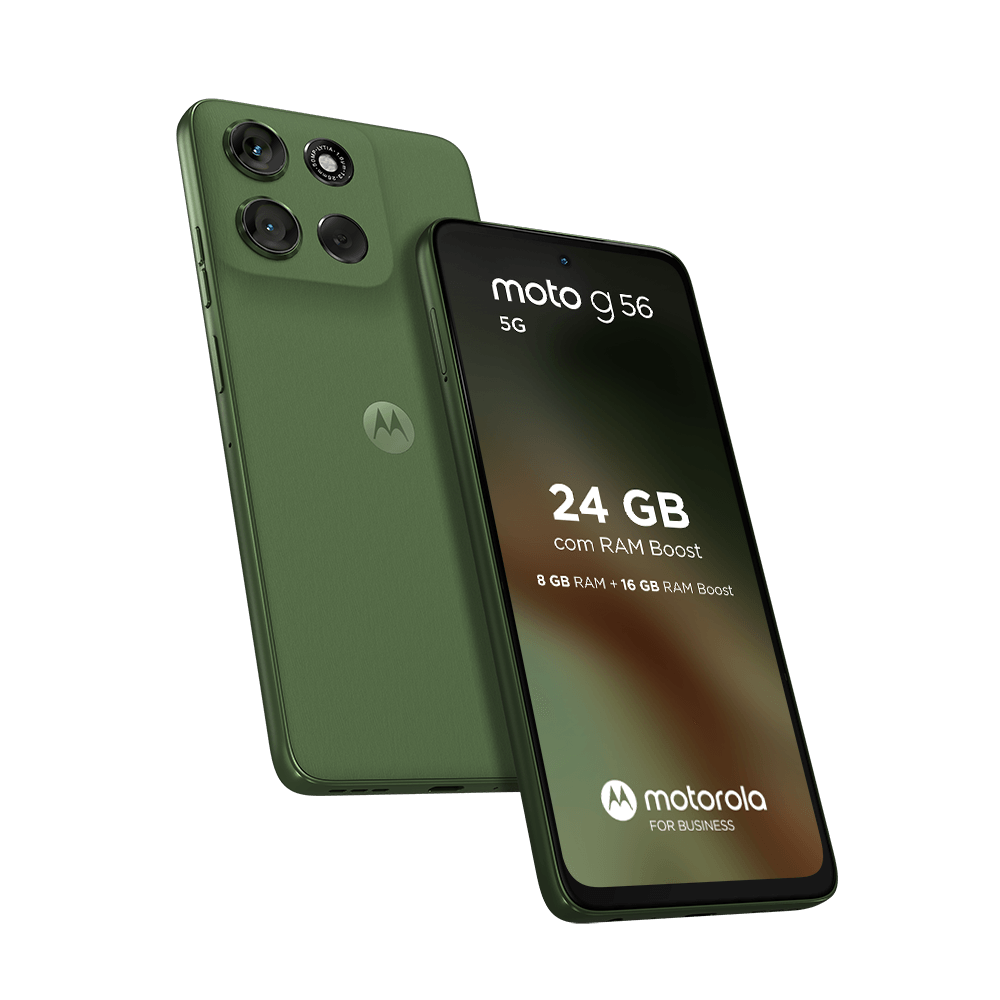 Moto G56 5G verde visto pela frente e por trás