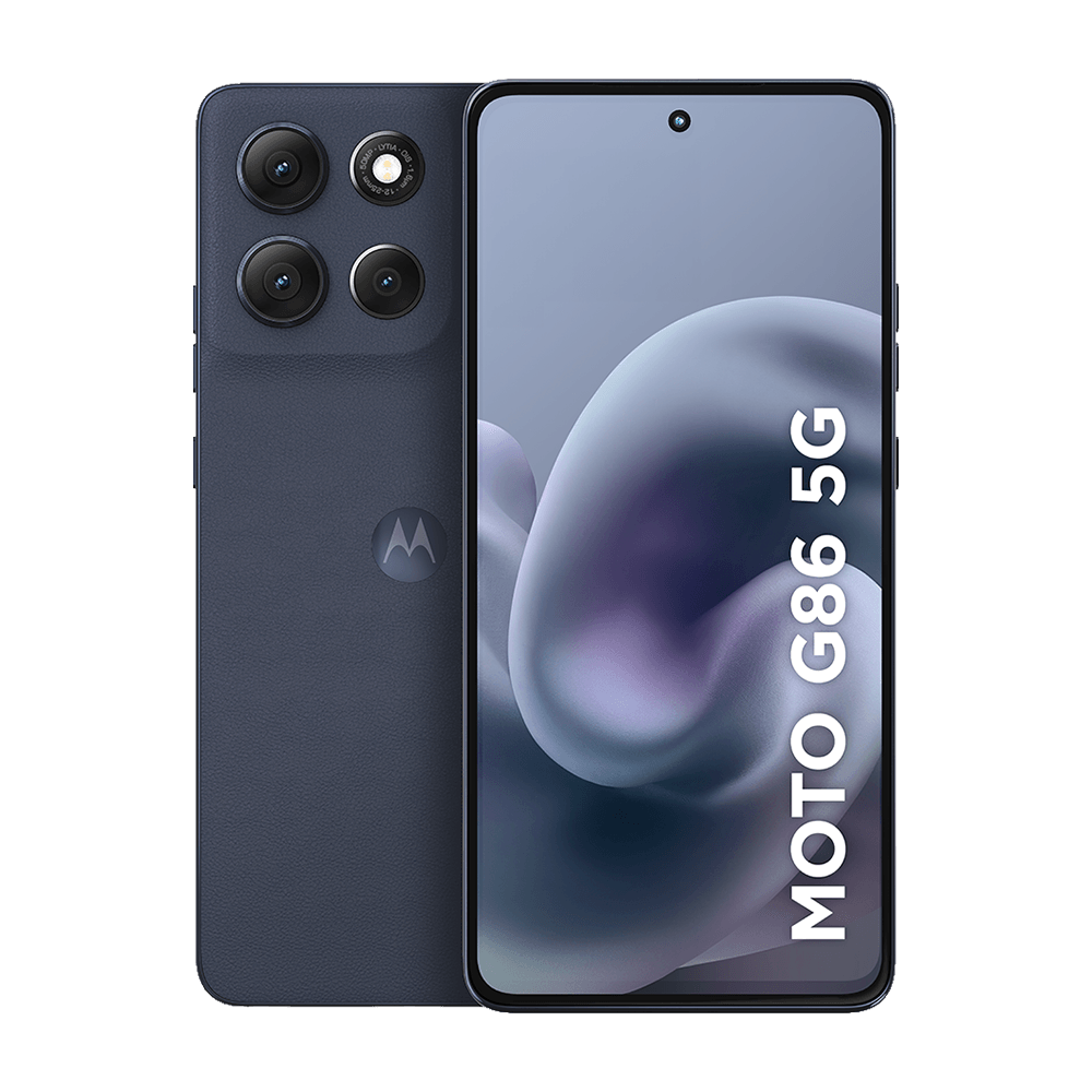 Moto G86 5G grafite visto pela frente e por trás
